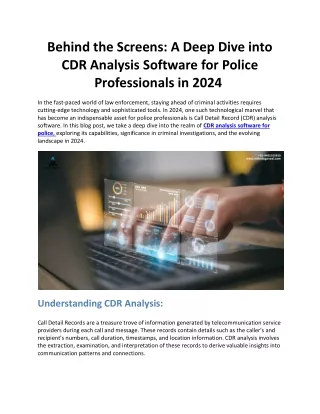 Behind the Screens: A Deep Dive into CDR Analysis Software for Police Profession