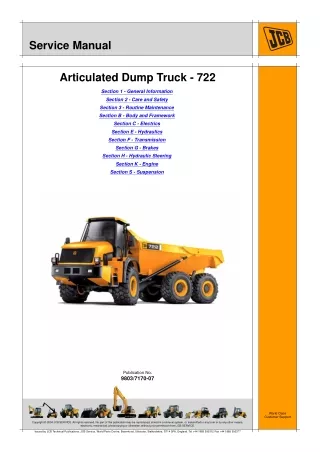 JCB 722 Articulated Dump Truck Service Repair Manual (Serial No From 833000 to 833200)