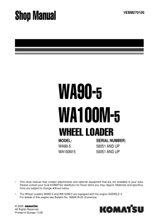 Komatsu WA100M-5 Wheel Loader Service Repair Manual (SN 50051 and up)