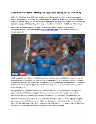 Kohli Embraces India's Strategy for Aggressive Batting in T20 World Cup