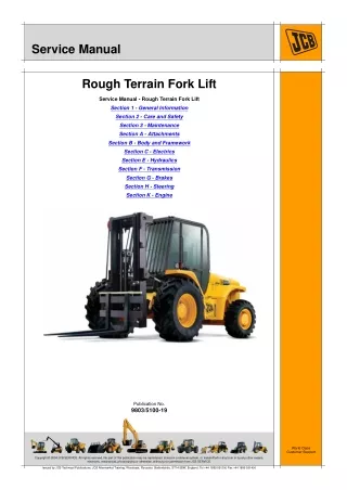 JCB 926 Rough Terrain Fork Lift Service Repair Manual Serial No. 602000 to 825483