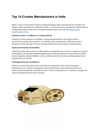 Top 10 Crusher Manufacturers in India