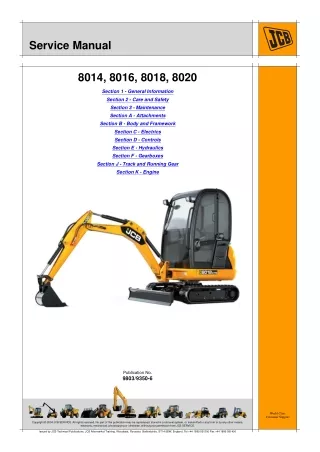 JCB 8018 Mini Excavator Service Repair Manual SN 1046000 up to May 2012