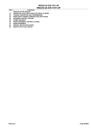 Komatsu WS23S-2A Motor Scraper Parts Catalogue Manual - SN 3101 AND UP