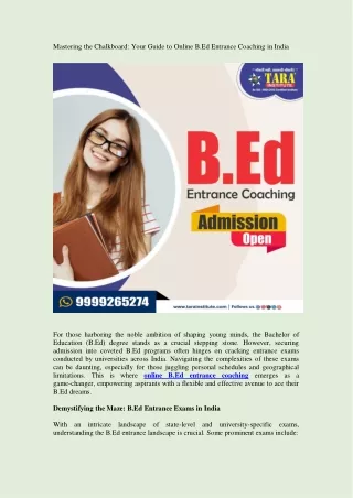 Your Guide to Online B.Ed Entrance Coaching in India