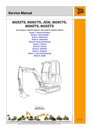 JCB 8026CTS Compact Excavator Service Repair Manual SN 1779000