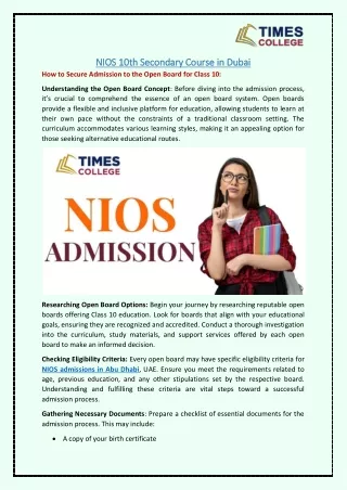 NIOS 10th Secondary Course in Dubai