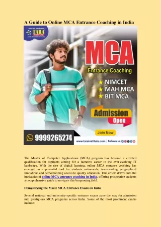 A Guide to Online MCA Entrance Coaching in India