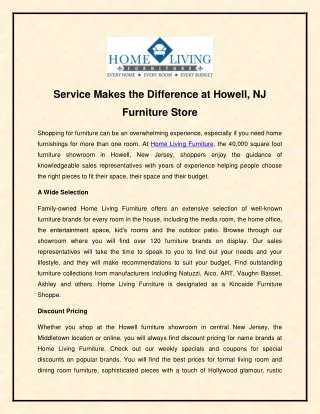 Service Makes the Difference at Howell, NJ Furniture Store