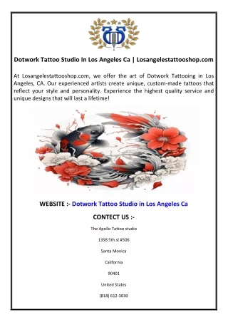 Dotwork Tattoo Studio In Los Angeles Ca  Losangelestattooshop.com