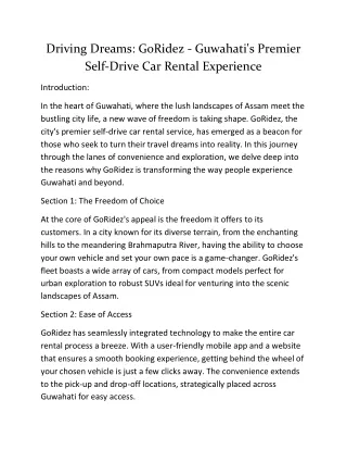 Driving Dreams: GoRidez - Guwahati's Premier Self-Drive Car Rental Experience