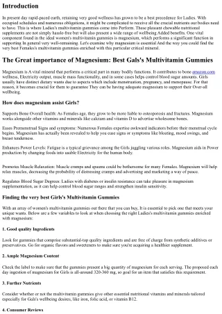 The value of Magnesium: Finest Females's Multivitamin Gummies