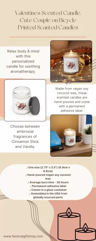 Valentine's Scented Candle, Cute Couple on Bicycle Printed Scanted Candles