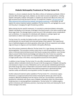 Diabetic Retinopathy Treatment at The Eye Center P.A.