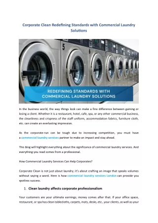 Corporate Clean Redefining Standards with Commercial Laundry Solutions