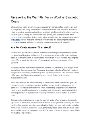 Unravelling the Warmth_ Fur vs Wool vs Synthetic Coats