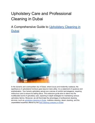 Upholstery Care and Professional Cleaning in Dubai