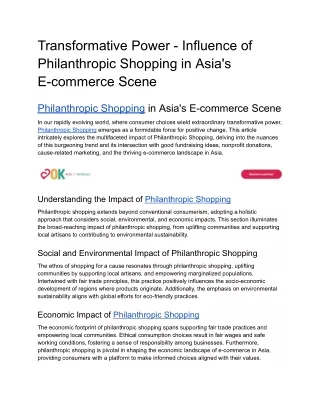 Transformative Power - Influence of Philanthropic Shopping in Asia's E-commerce Scene