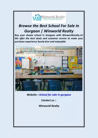 Browse the Best School For Sale In Gurgaon  Winworld Realty