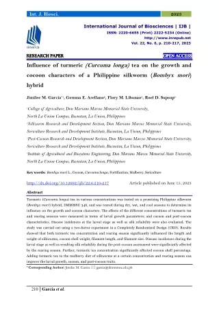 Influence of turmeric (Curcuma longa) tea on the growth and cocoon characters