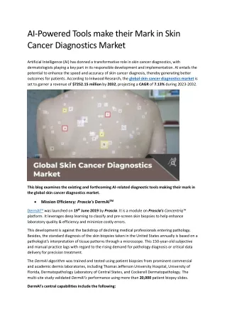 AI-Powered Tools make their Mark in Skin Cancer Diagnostics Market