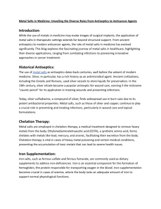 Metal Salts in Medicine From Antiseptics to Anticancer Agents