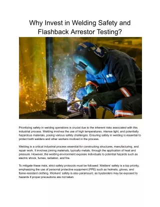 Why Invest in Welding Safety and Flashback Arrestor Testing