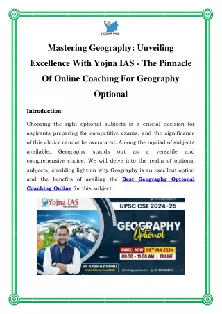 Best Geography Optional Coaching Online |Call Now-8595390705| Yojna IAS