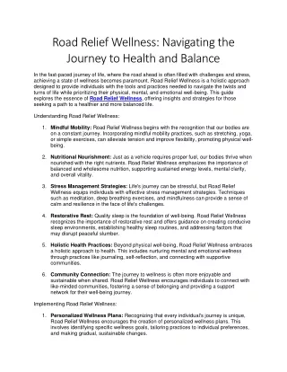 Road Relief Wellness: Navigating the Journey to Health and Balance