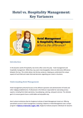 Hotel vs Hospitality Management