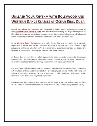 Unleash Your Rhythm with Bollywood and Western Dance Classes at Ocean Kids dubai