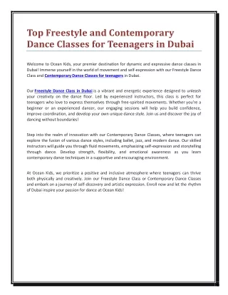 Top Freestyle and Contemporary Dance Classes for Teenagers in Dubai