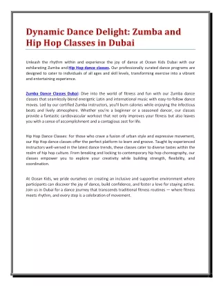 Dynamic Dance Delight: Zumba and Hip Hop Classes in Dubai