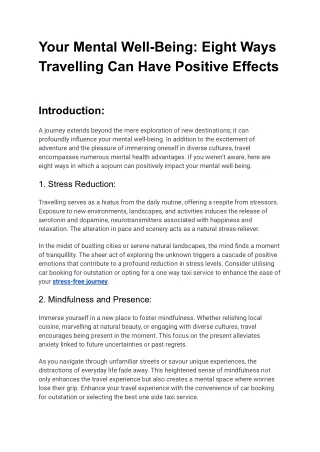 Your Mental Well-Being Eight Ways Travelling Can Have Positive Effects - Map My Destination.