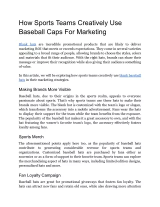 How Sports Teams Creatively Use Baseball Caps For Marketing