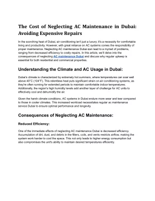 The Cost of Neglecting AC Maintenance in Dubai_ Avoiding Expensive Repairs