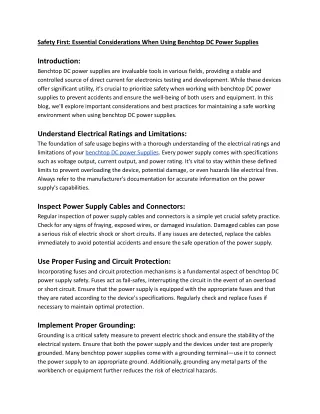 Safety First Important Considerations When Using Benchtop DC Power Supplies