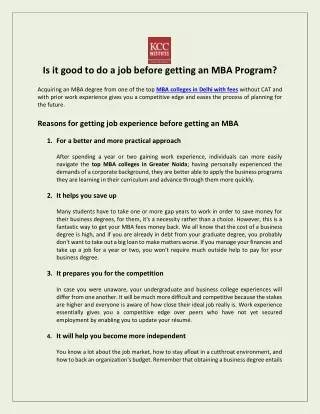 Is it good to do a job before getting an MBA Program?