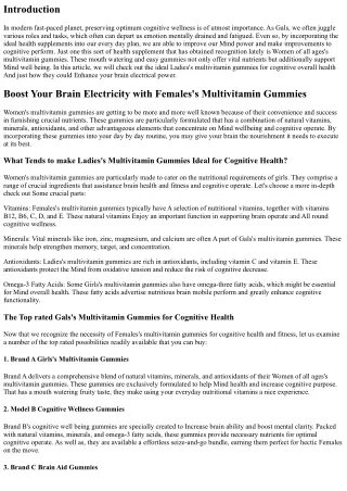 Boost Your Mind Electric power: Finest Girls's Multivitamin Gummies for Cognitiv