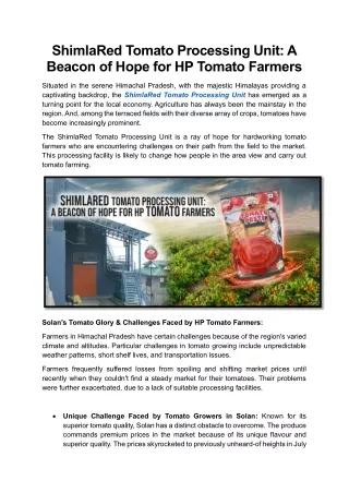 ShimlaRed Tomato Processing Unit