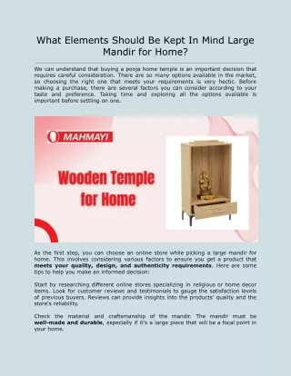 What Elements Should Be Kept In Mind Large Mandir for Home?