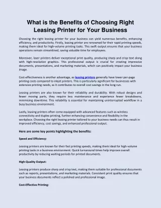 What is the Benefits of Choosing Right Leasing Printer for Your Business