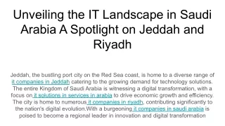 Unveiling the IT Landscape in Saudi Arabia A Spotlight on Jeddah and Riyadh