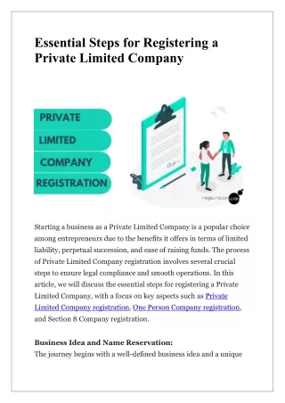 Essential Steps for Registering a Private Limited Company