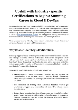 Upskill with Industry-specific Certifications to Begin a Fulfilling Career in Cloud & DevOps