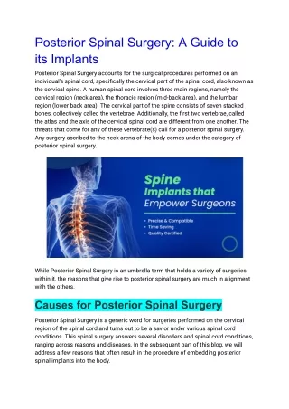 Posterior Spinal Surgery- A Guide to its Implants