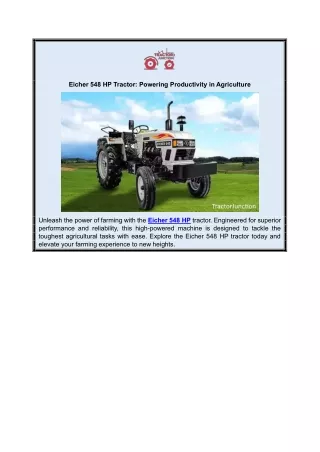 Eicher 548 HP Tractor - Powering Productivity in Agriculture