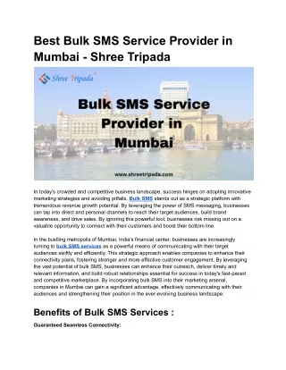 Best Bulk SMS Service Provider in Mumbai - Shree Tripada