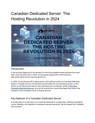 Canadian Dedicated Server_ The Hosting Revolution in 2024