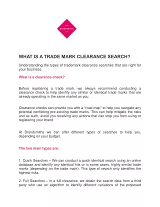 WHAT IS A TRADE MARK CLEARANCE SEARCH - Brandsmiths